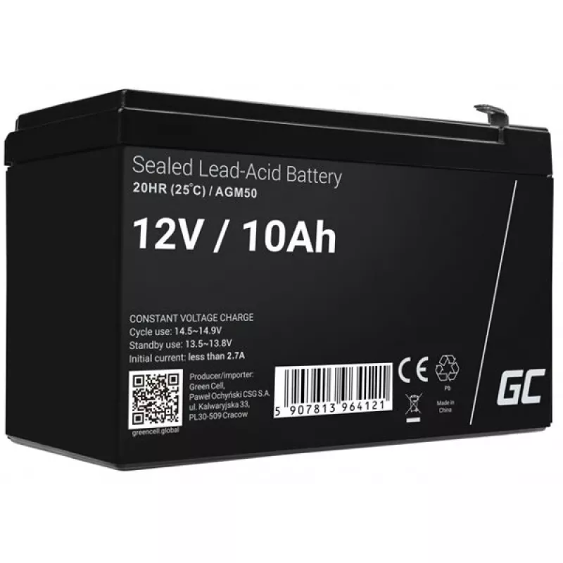 USV-Batterie Green Cell AGM50 12 V 10 Ah VRLA AGM, 65×151×95 mm, 2,45 kg, schwarz