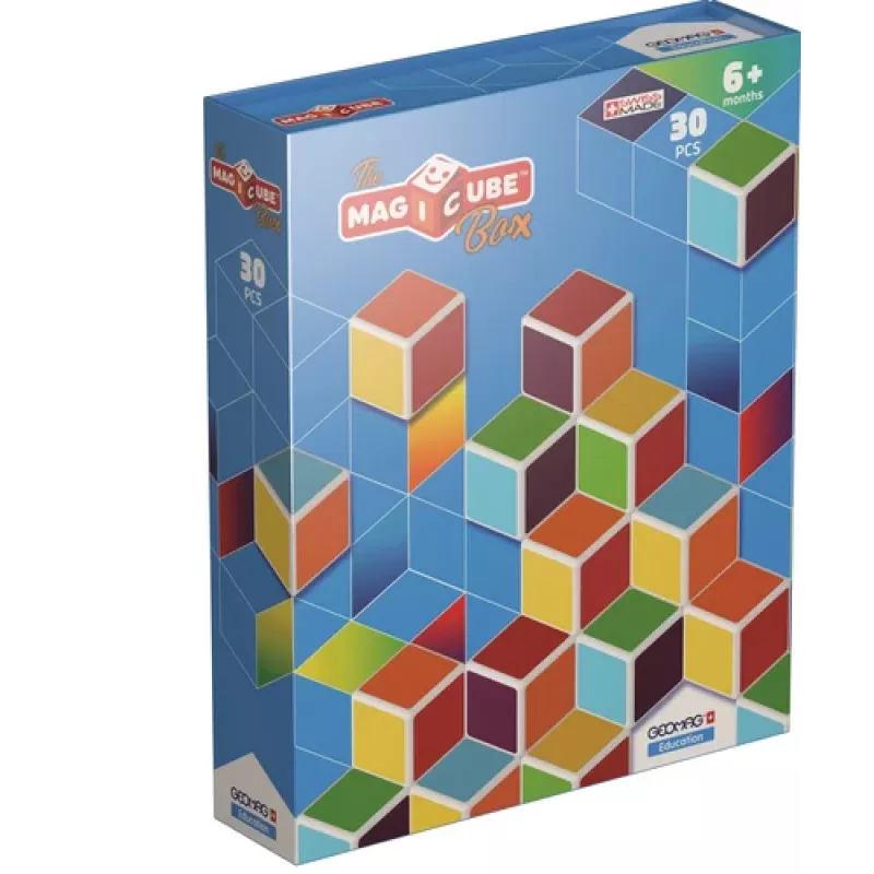 Geomag MagiCube GM120 Magnetbausteine, 30 Stück, mehrfarbig, quadratisch, für Kinder ab 1,5 Jahren