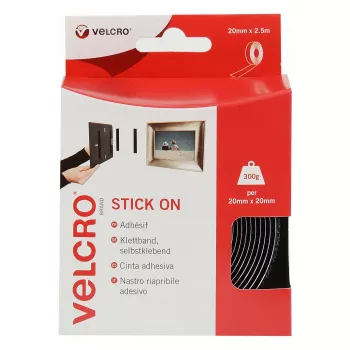 VELCRO VEL-EC60215 selbstklebendes Klettband, 20 mm x 2,5 m, Schwarz