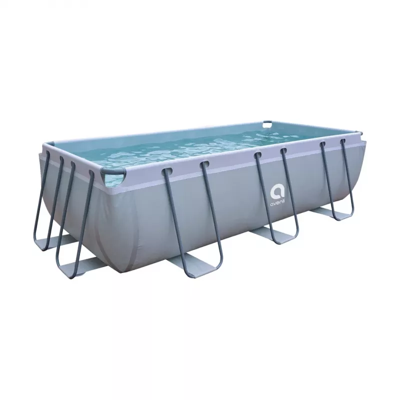 AVENLI Frame Pool 400x200x99 cm Rechteckiger Aufstellpool mit Filterpumpe, Leiter, Abdeckung und Bodenplane