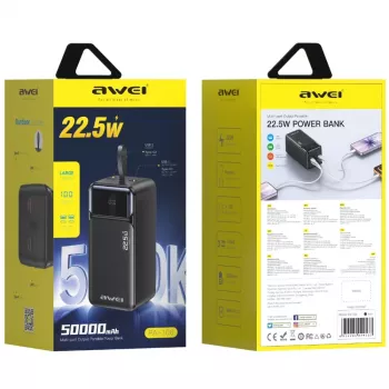 AWEI PA-106 Power Bank 50000mAh 22.5W PD 3xUSB-C Schwarz
