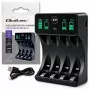 Qoltec 50968 NiMH-Akkuladegerät für AA/AAA mit LCD und USB-C-Kabel, Schwarz