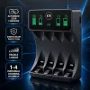 Qoltec 50968 NiMH-Akkuladegerät für AA/AAA mit LCD und USB-C-Kabel, Schwarz