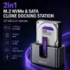 Qoltec 2in1 HDD SSD Docking Station SATA M.2 NVMe mit Klonfunktion, USB-C 3.2 Gen 2, 10Gbps, bis zu 28TB, Aluminium
