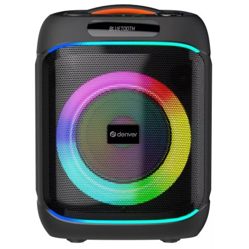 Denver BPS-270 Tragbarer Party-Lautsprecher mit Bluetooth, 400W PMPO, LED-Lichteffekten, Karaoke, FM-Radio, USB/SD/AUX, Mikrofoneingang, Schwarz