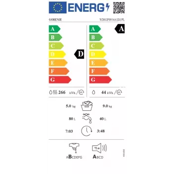 Gorenje WDG2PS954A1D2/PL Waschmaschine mit Trockner, 9 kg Waschen / 6 kg Trocknen, 1400 U/min, Energieeffizienzklasse A, Weiß