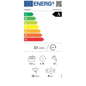Gorenje WG2P84A32/PL freistehende Waschmaschine mit Frontlader, 8 kg, 1400 U/min, Energieklasse A, Weiß