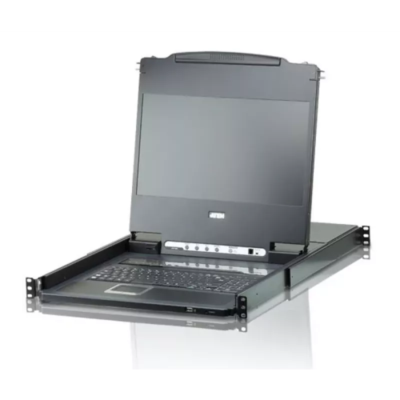 ATEN CL6708MW 8-Port DVI LCD KVM-Switch, 17,3 Zoll Full HD, 1U, mit italienischer Tastatur, Schwarz