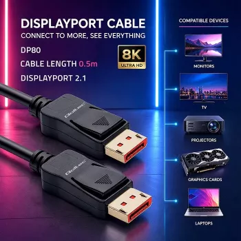QOLTEC DisplayPort-Kabel M/M v2.1 54G 0,5 m
