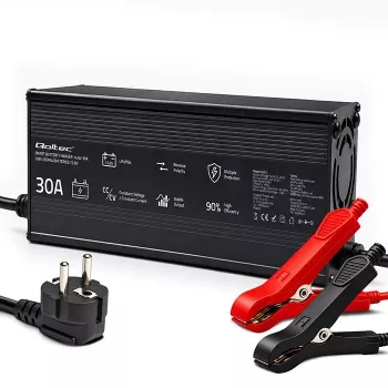 Qoltec LiFePO4 Batterieladegerät 12V 30A mit LED-Anzeigen und intelligentem 3-Stufen-Ladeverfahren