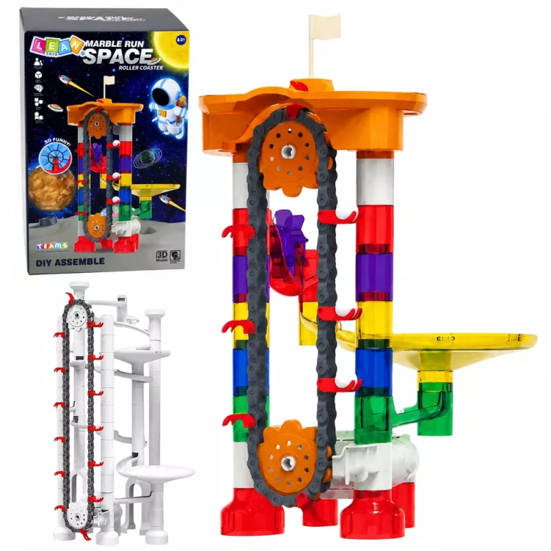LEAN TOYS Konstruktionsbausteine Weltraum-Bahn für Bälle Tunnel Bunt 3D 85 Teile