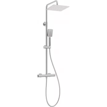 DEANTE NAC_F4HT Regendusche-System mit Thermostat-Mischer, Chrom, 250 mm runder Kopf, 3-Funktionen-Handbrause, 1500 mm Schlauch, verstellbare Brausestange