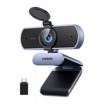 UGREEN FineCam Lite 4K UHD Webcam mit 4-Mikrofon-Array, Privacy-Shutter, einstellbarem Sichtfeld, Auto-Framing, HDR, USB-C, Grau