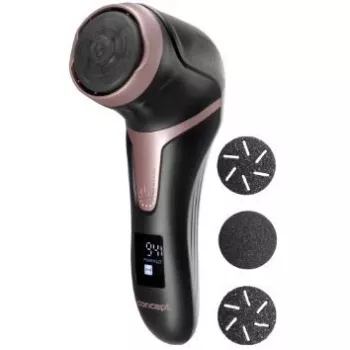 CONCEPT Elektrische Hornhautfeile PN3020 Schwarz – Wiederaufladbarer Hornhautentferner mit 2 Quarzrollen, 90 Minuten kabelloser Betrieb