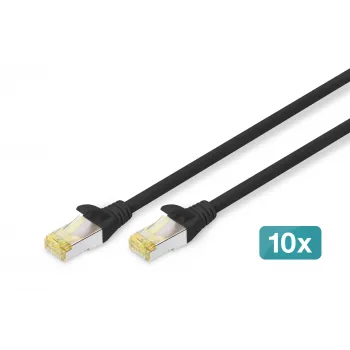 DIGITUS Patch Kabel - CAT6a - S/FTP - Snagless - Cu - 0.5m - Schwarz - 10pk