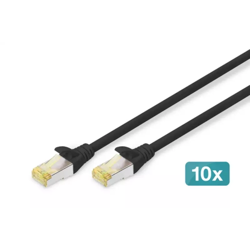 DIGITUS Patch Kabel - CAT6a - S/FTP - Snagless - Cu - 0.5m - Schwarz - 10pk