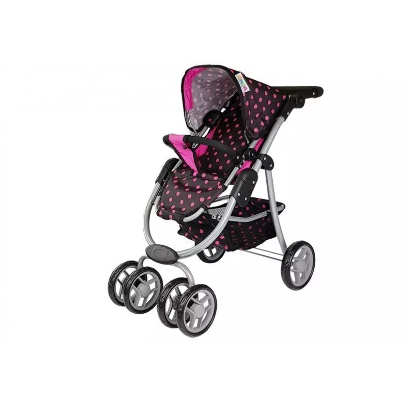 Lean Toys 2-in-1-Puppenwagen mit Tasche, Schwarz-Rosa 7706