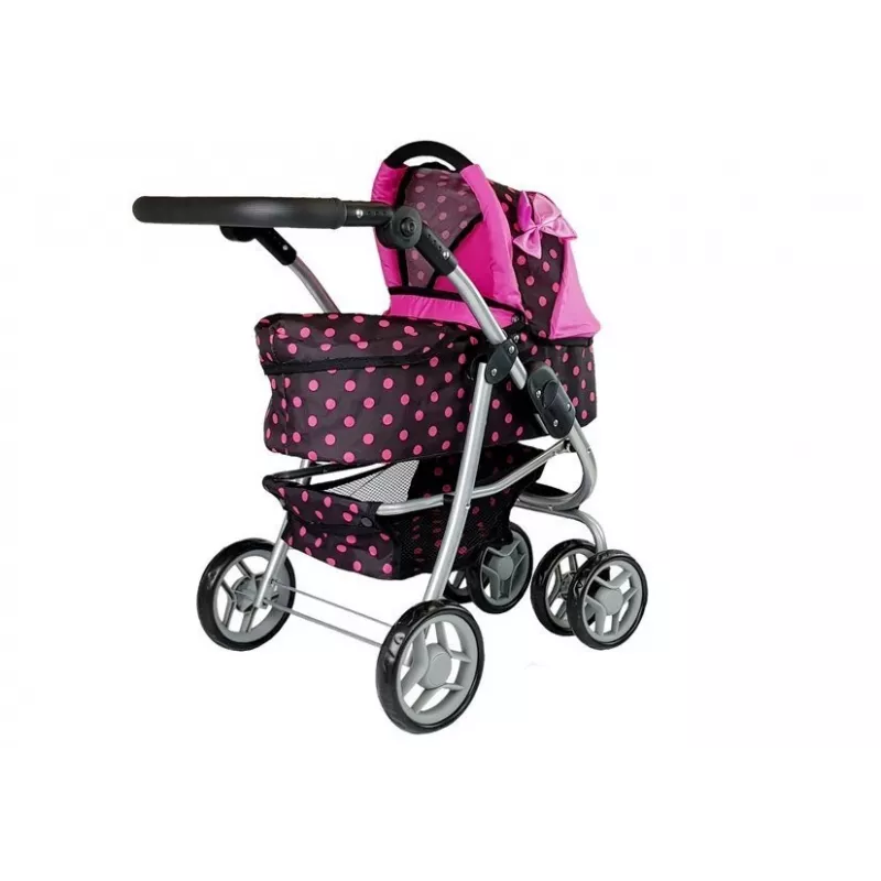 Lean Toys 2-in-1-Puppenwagen mit Tasche, Schwarz-Rosa 7706
