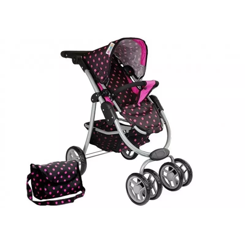 Lean Toys 2-in-1-Puppenwagen mit Tasche, Schwarz-Rosa 7706