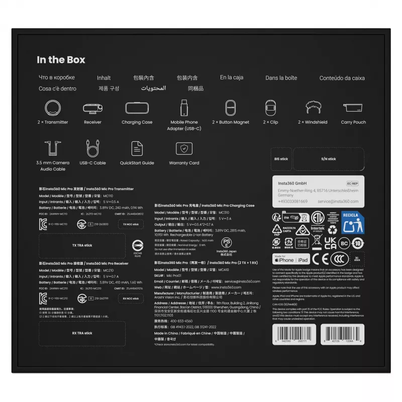 Insta360 Mic Pro (2 TX + 1 RX) – Digitales drahtloses Mikrofonsystem