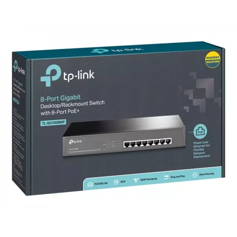 TP-Link TL-SG1008MP Unmanaged Gigabit PoE+ Switch, 8x Gigabit RJ45, 8x PoE+, 153 W, Schwarz