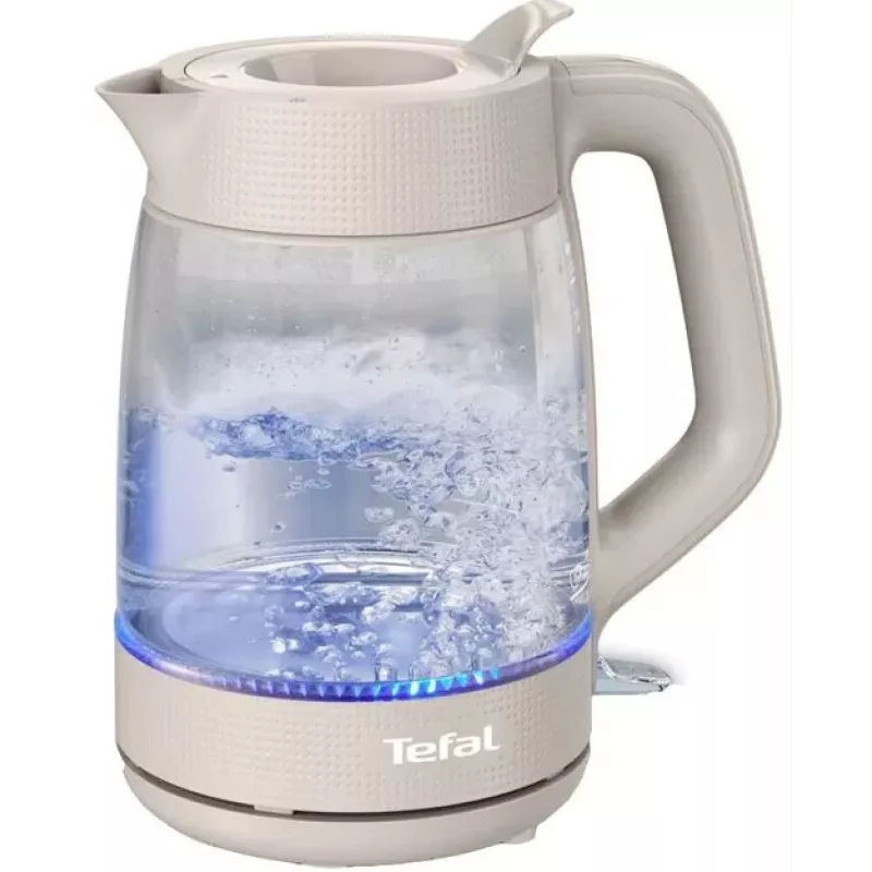 Tefal Morning Glass Elektro-Wasserkocher KO2G0BE0, 1,7 l, 2000 W, 360° drehbarer Sockel, Grau/Transparent