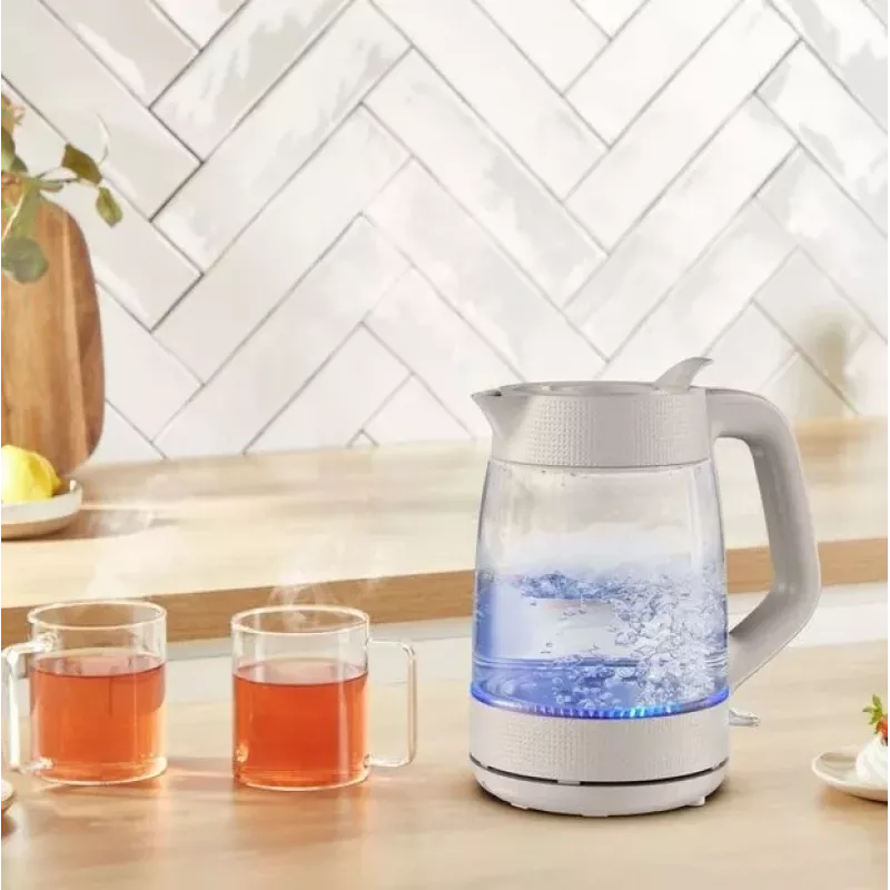 Tefal Morning Glass Elektro-Wasserkocher KO2G0BE0, 1,7 l, 2000 W, 360° drehbarer Sockel, Grau/Transparent