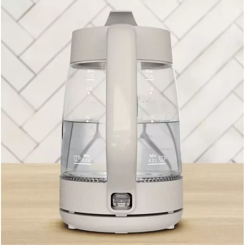 Tefal Morning Glass Elektro-Wasserkocher KO2G0BE0, 1,7 l, 2000 W, 360° drehbarer Sockel, Grau/Transparent