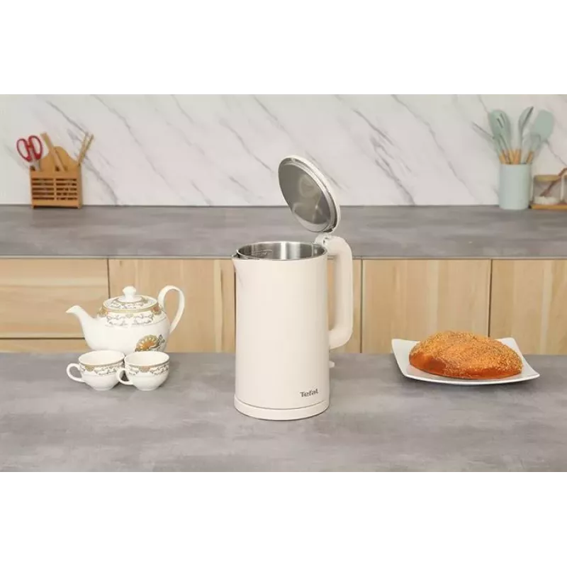 Tefal Thermo Protect KO140AE0 Elektrischer Wasserkocher, 1,5 L, 1500 W, Weiß