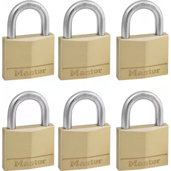 Master Lock 140EURSIX 6er-Pack gleichschließende Vorhängeschlösser 22mm Messingkörper