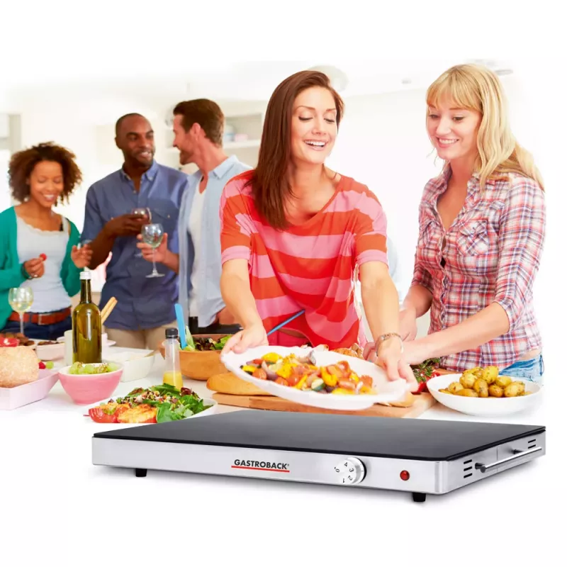 Gastroback 42491 Design-Wärmeplatte – 200 W, Edelstahl & Glas, 120 °C