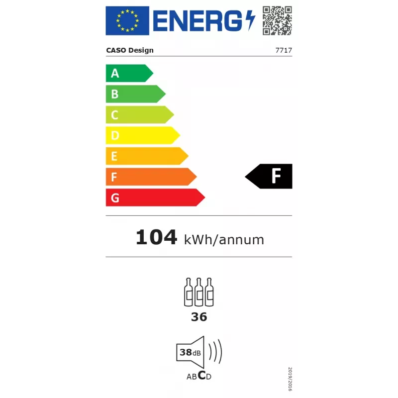 CASO WineDeluxe WDU 36 Einbau-Weinkühlschrank 36 Flaschen Kompressor Schwarz Energieklasse F