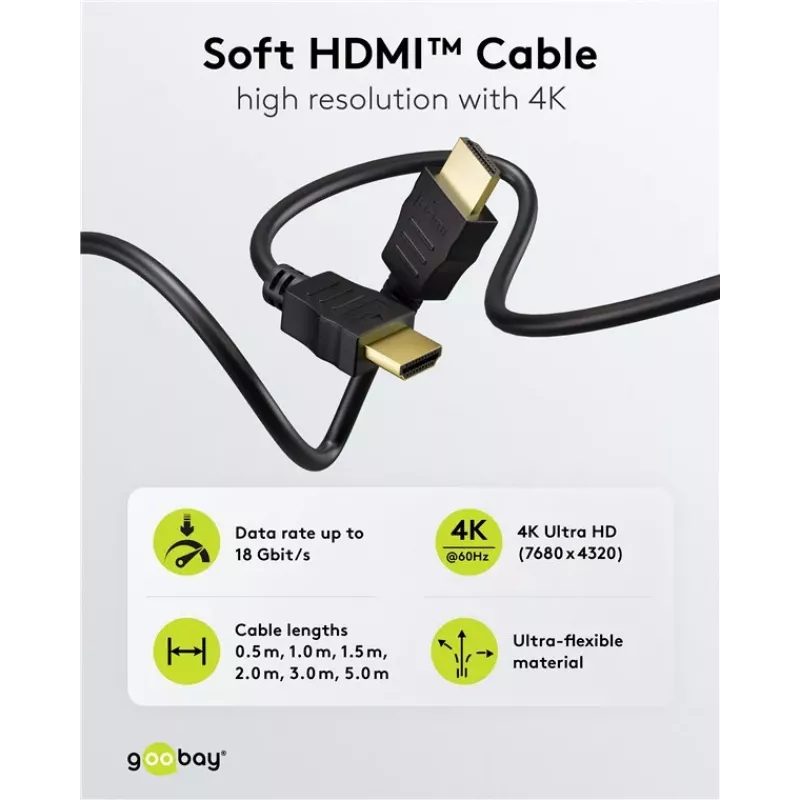 Goobay 80102 HDMI High-Speed Kabel mit Ethernet, Soft, 1,5 m, Schwarz