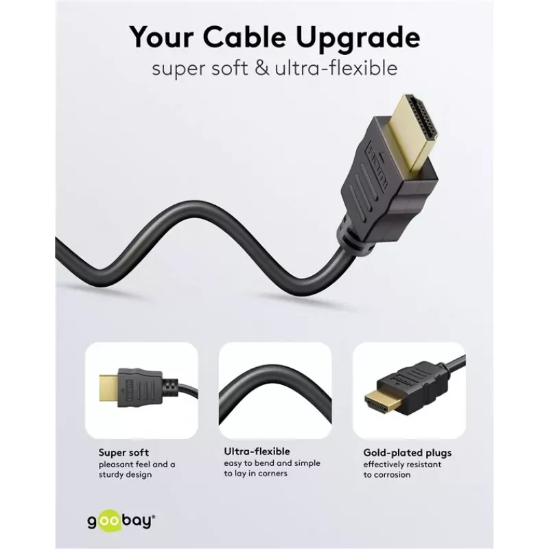 Goobay 80104 Soft HDMI High-Speed Cable with Ethernet, 3 m, Black