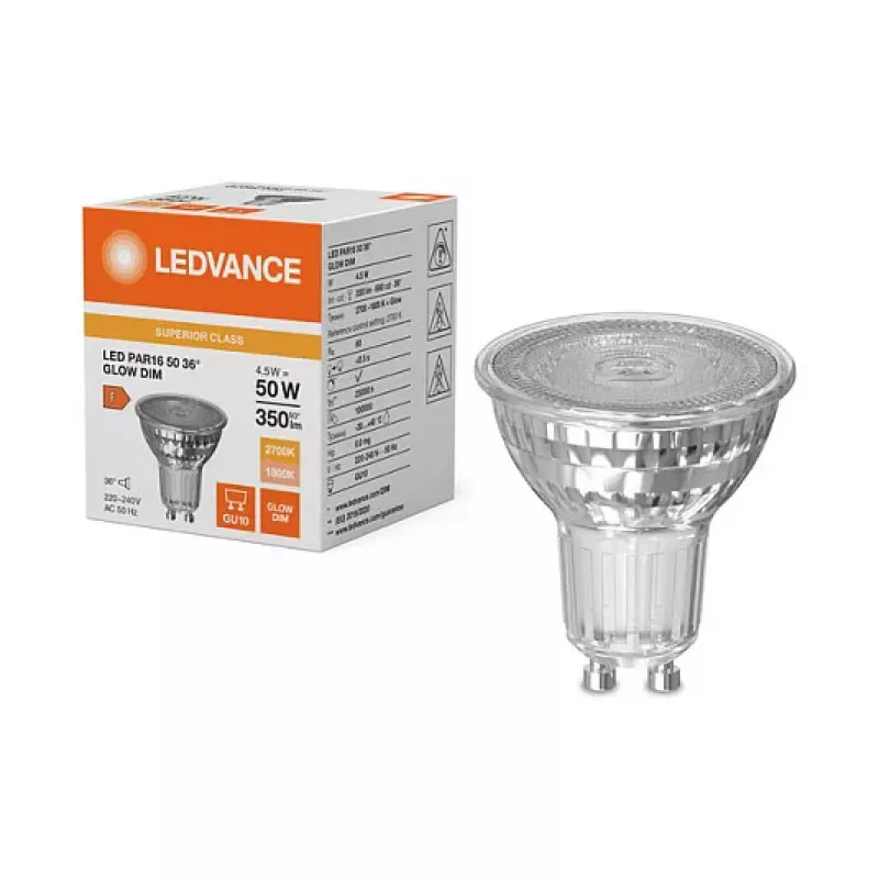 OSRAM PAR16 50 4,5W 827 GU10 LED-Reflektorlampe, 350 lm, 1800-2700 K, Dim-to-Warm, dimmbar
