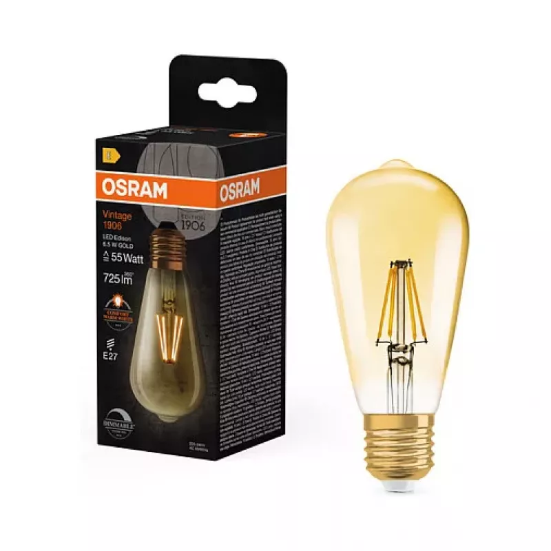OSRAM LED-Lampe 6,5W 725lm 2400K E27 dimmbar Filament Gold