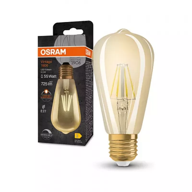 OSRAM LED-Lampe 6,5W 725lm 2400K E27 dimmbar Filament Gold