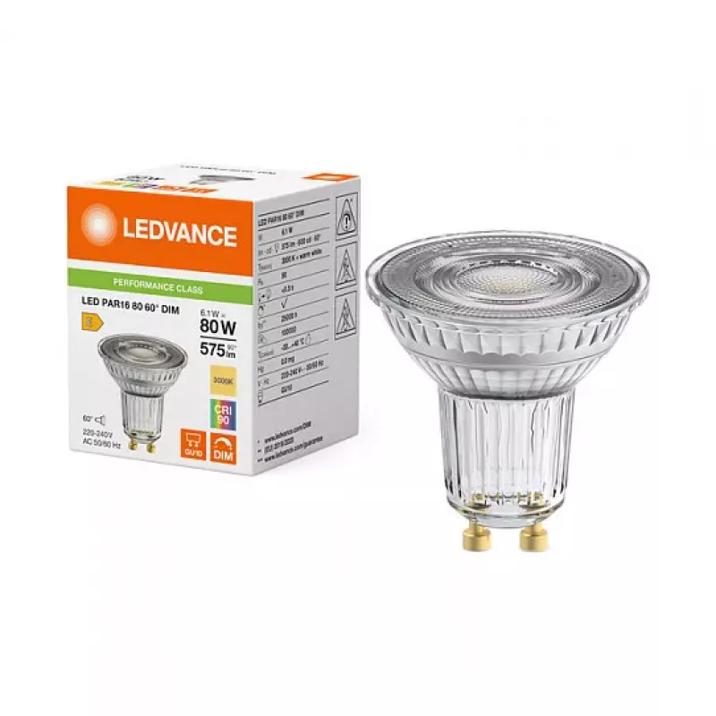 OSRAM LED PAR16 80 60° DIM P 6.1W 930 GU10 dimmbares LED-Reflektorleuchte, Warmweiß, 575 lm, 3000 K