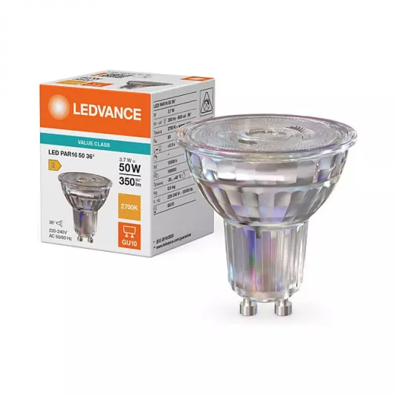 Osram LED PAR16 50 36° P 3,7 W 827 GU10 LED-Reflektorlampe, 575 lm, 2700 K warmweiß, entspricht 50 W, 15000 h