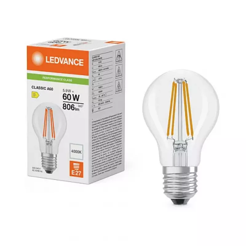 OSRAM LED Classic A 60 Filament P 5.9W 840 klar E27 LED-Lampe, klassische Form