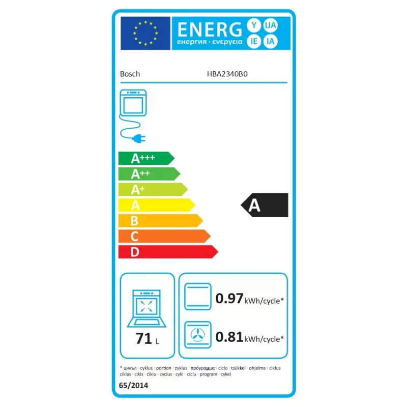 Bosch HBA2340B0 Einbau-Backofen, 71 L, Energieklasse A, Schwarz