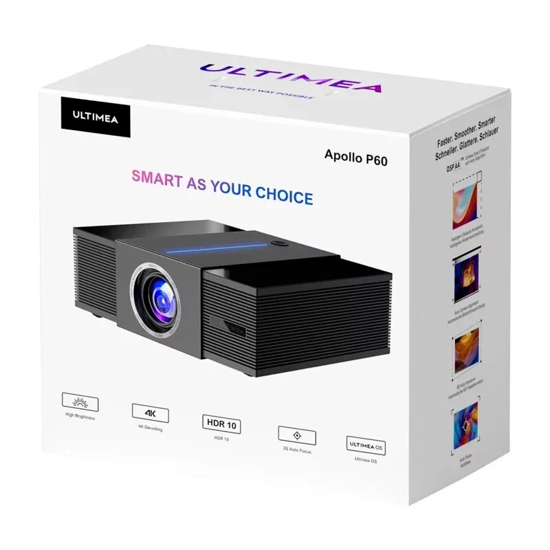 Ultimea Apollo P60 Full HD Projektor mit Android 9.0, Wi-Fi 6, Bluetooth 5.2, Autofokus, 700 CVIA Lumen