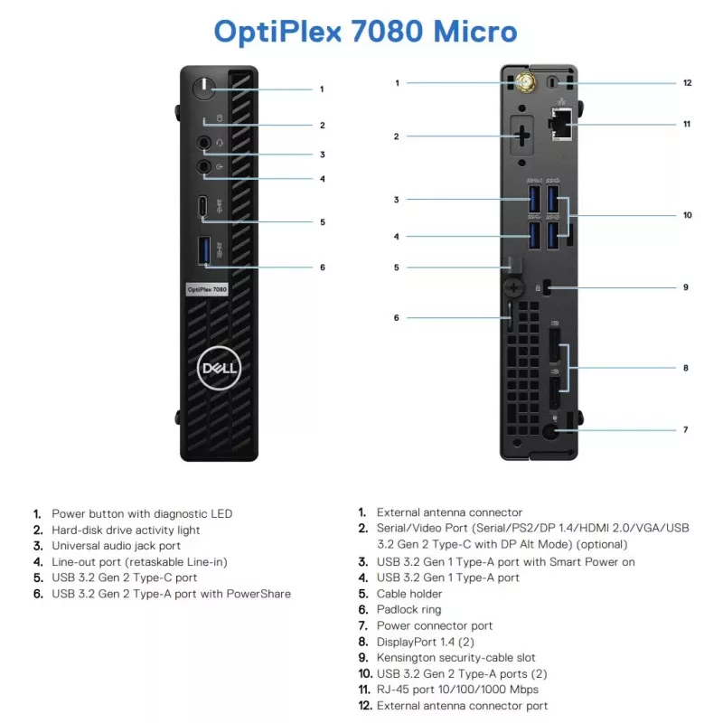 DELL Renewed Grade A OptiPlex 7080 Micro Intel Core i5-10500T 16GB RAM 256GB SSD Intel UHD Graphics 630 Windows 11 Pro