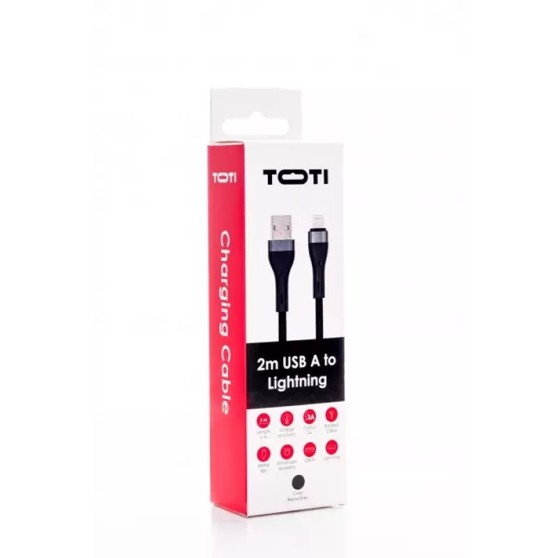 SEEK TOTI USB-A auf Lightning 2m geflochtenes Kabel 2A (Non-MFI) Schwarz