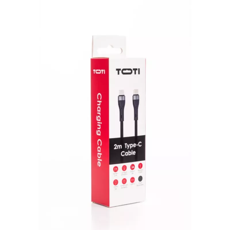 SEEK TOTI USB-C zu USB-C 2m geflochtenes Kabel 3A Schwarz