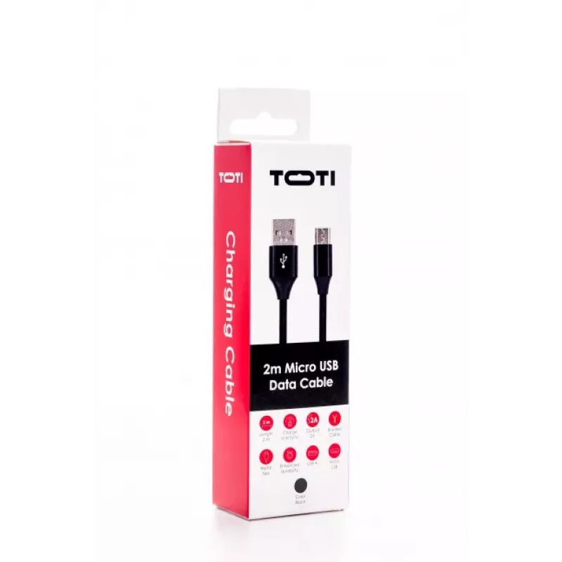 SEEK TOTI USB A auf Micro USB, 2m geflochtenes Kabel, 2A, Schwarz