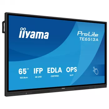 IIYAMA ProLite TE6513A-B3AG 65-Zoll 4K UHD IPS LED Interaktives Touch-Display mit IR-Touch, 20-Punkt-Touch, Android 11, 400 cd/m², 8 ms, HDMI, DisplayPort, USB-C, VGA, LAN, Wi-Fi, Bluetooth, VESA 600x400, Schwarz