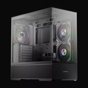 LC-Power Gaming Midi Tower ATX 812B Onyx Vision mit Tempered Glass und 4x aRGB Lüftern, Schwarz