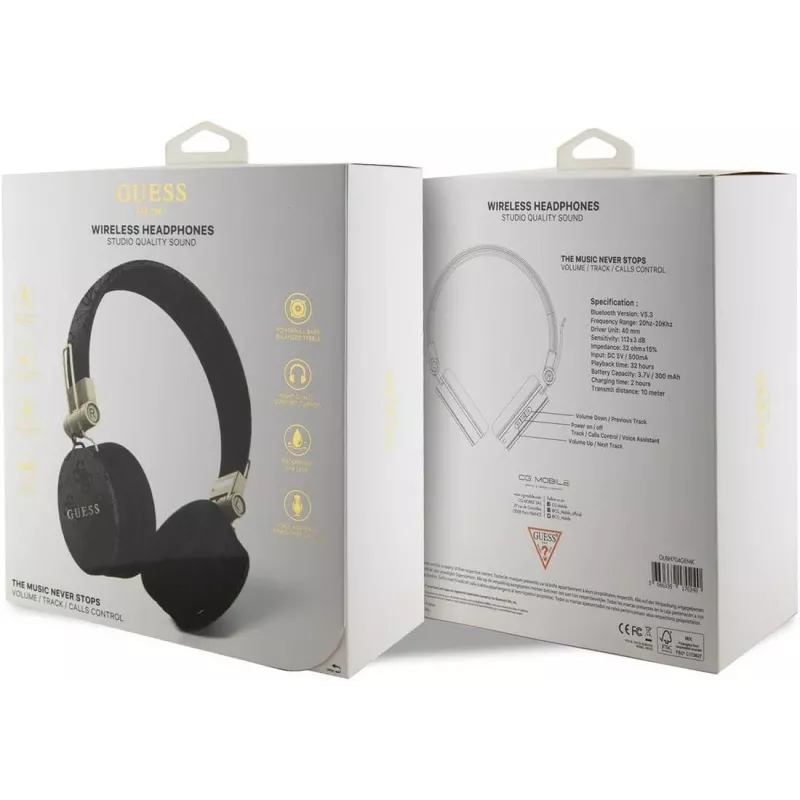 GUESS GUBH704GEMK Over-Ear Bluetooth-Kopfhörer, Schwarz, 4G Metal Logo