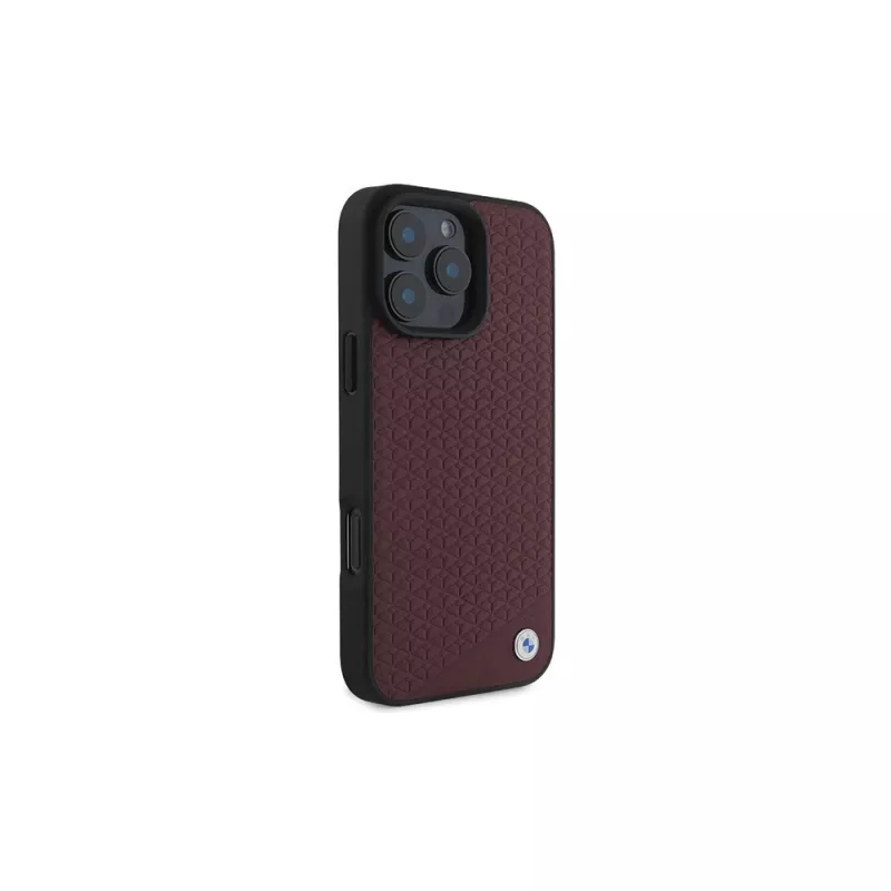 BMW iPhone 16 Pro Max Red Hardcase Sign Leather Diamond Metal Logo MagSafe